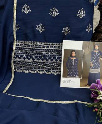 new georgette blue palazzo suit with hand work finish 4