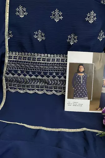 new georgette blue palazzo suit with hand work finish