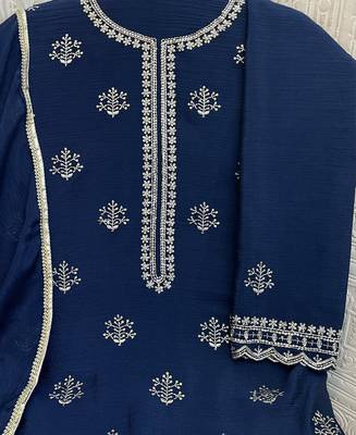 new georgette blue palazzo suit with hand work finish 5