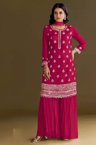 new georgette pink palazzo suit with hand work finish