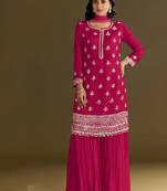new georgette pink palazzo suit with hand work finish