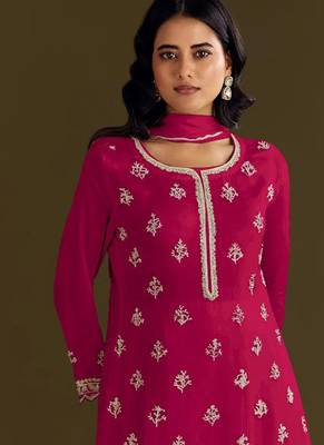 new georgette pink palazzo suit with hand work finish 2