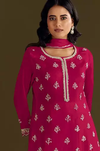 new georgette pink palazzo suit with hand work finish