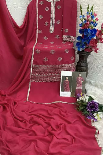 new georgette pink palazzo suit with hand work finish