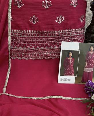 new georgette pink palazzo suit with hand work finish 5