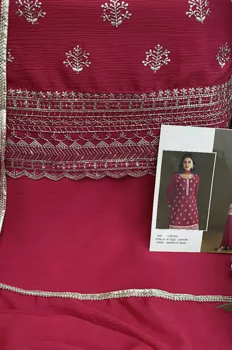 new georgette pink palazzo suit with hand work finish