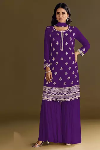 new georgette purple palazzo suit with hand work finish
