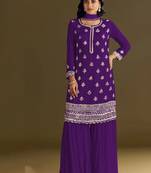 new georgette purple palazzo suit with hand work finish