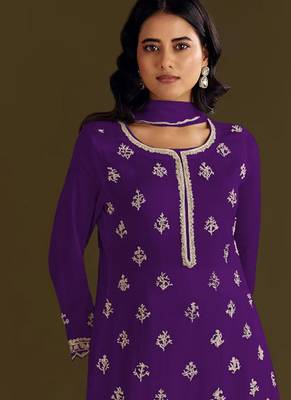 new georgette purple palazzo suit with hand work finish 2