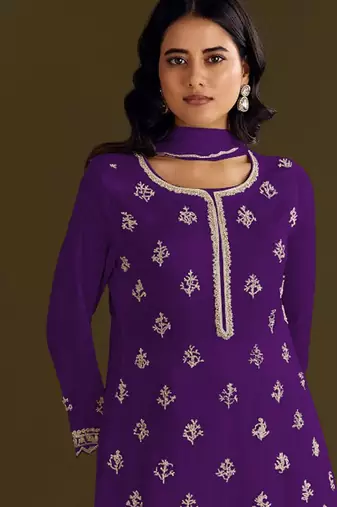 new georgette purple palazzo suit with hand work finish