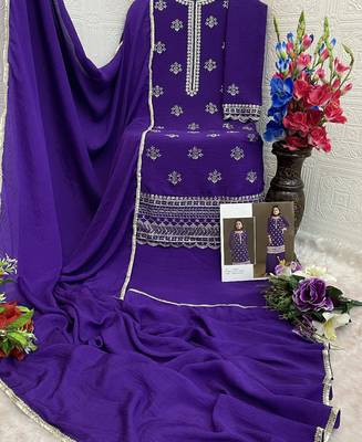 new georgette purple palazzo suit with hand work finish 5