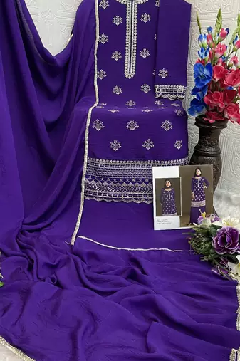 new georgette purple palazzo suit with hand work finish