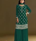 new georgette green palazzo suit with hand work finish