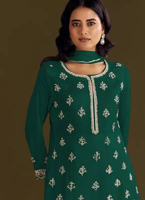 new georgette green palazzo suit with hand work finish 2