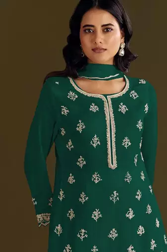 new georgette green palazzo suit with hand work finish