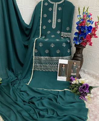 new georgette green palazzo suit with hand work finish 3