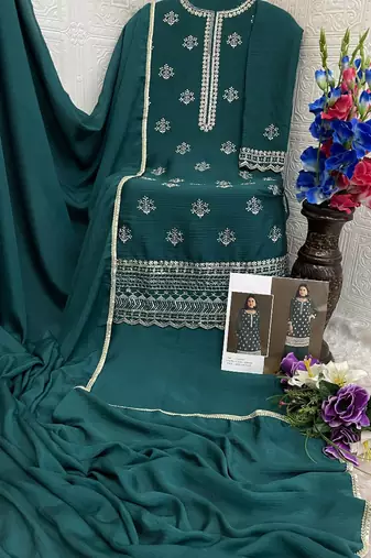 new georgette green palazzo suit with hand work finish