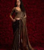 Gold color hand work fendy silk two tone fancy saree with blouse piece