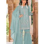 summer wear sky blue organza embroidered palazzo suit for women