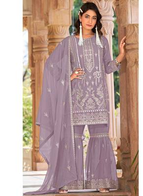 summer wear lilac organza embroidered palazzo suit for women 1