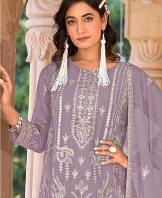 summer wear lilac organza embroidered palazzo suit for women 2
