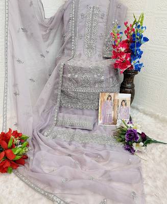 summer wear lilac organza embroidered palazzo suit for women 3