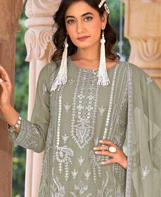 summer wear grey organza embroidered palazzo suit for women 2