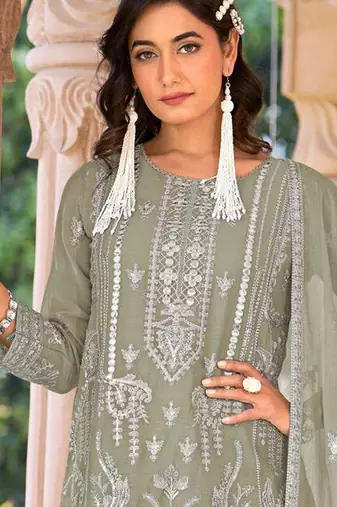 summer wear grey organza embroidered palazzo suit for women