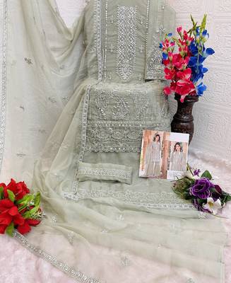 summer wear grey organza embroidered palazzo suit for women 3