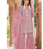 summer wear pink organza embroidered palazzo suit for women