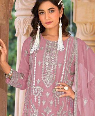 summer wear pink organza embroidered palazzo suit for women 2