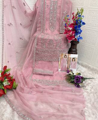 summer wear pink organza embroidered palazzo suit for women 3