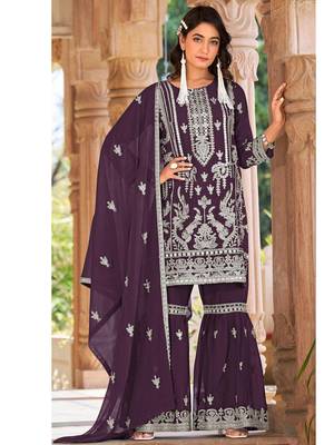 summer wear purple organza embroidered palazzo suit for women 1