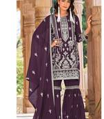 summer wear purple organza embroidered palazzo suit for women