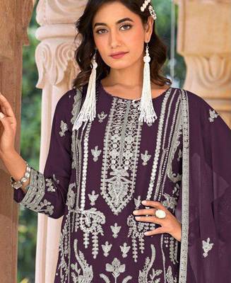 summer wear purple organza embroidered palazzo suit for women 2