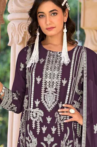 summer wear purple organza embroidered palazzo suit for women