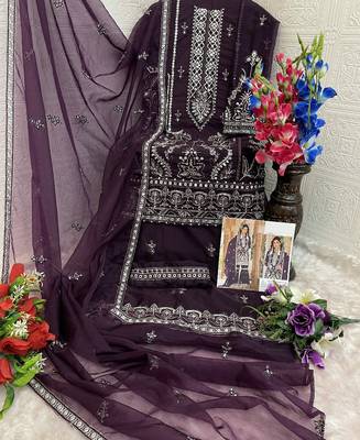 summer wear purple organza embroidered palazzo suit for women 3