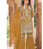 summer wear yellow organza embroidered palazzo suit for women