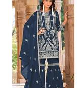 summer wear blue organza embroidered palazzo suit for women
