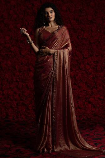 Pink color hand work two tone fendy silk stylish saree with blouse