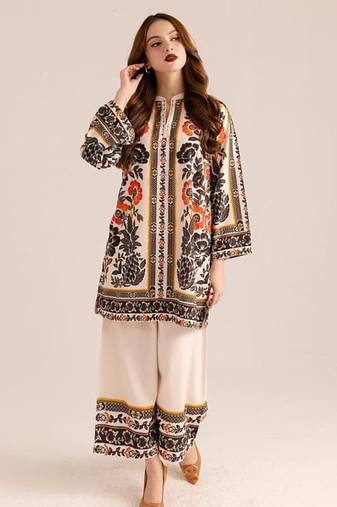 Aaysa Printed Pure Cotton V Neck Tunic With Trousers Co-Ords Set