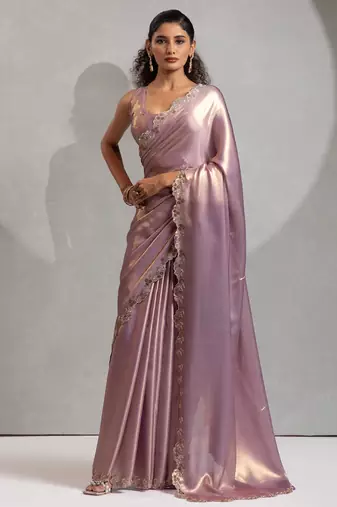 Levender color hand work satin georgette with foil hand work saree with blouse