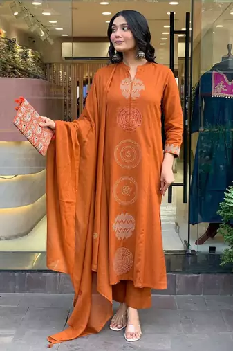  Women Ethnic Motifs Embroidered Cotton Kurta with Trousers & Dupatta