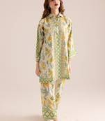  Printed Collar Neck Tunic With Trousers Co-Ords