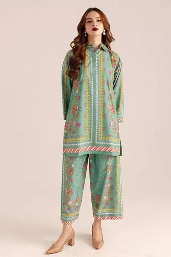 Aaysa Floral Printed V Neck Pure Cotton Tunic With Trousers Co-Ords