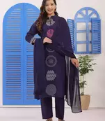  Women Ethnic Motifs Embroidered Cotton Kurta with Trousers & Dupatta