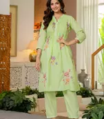  Women Floral Embroidered Pure Cotton A-Line Kurta with Trouser