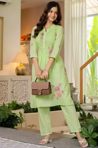 Women Floral Embroidered  Cotton A-Line Kurta with Trouser