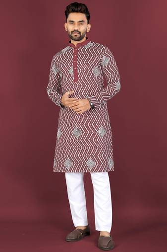 Unique embroidery cotton kurta for men's