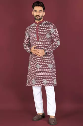 Unique embroidery cotton kurta for men's